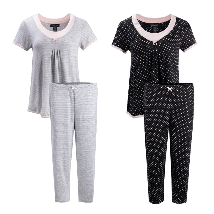 René Rofé 2 Pack Rayon Spandex Capri Set Grey Polka Dots