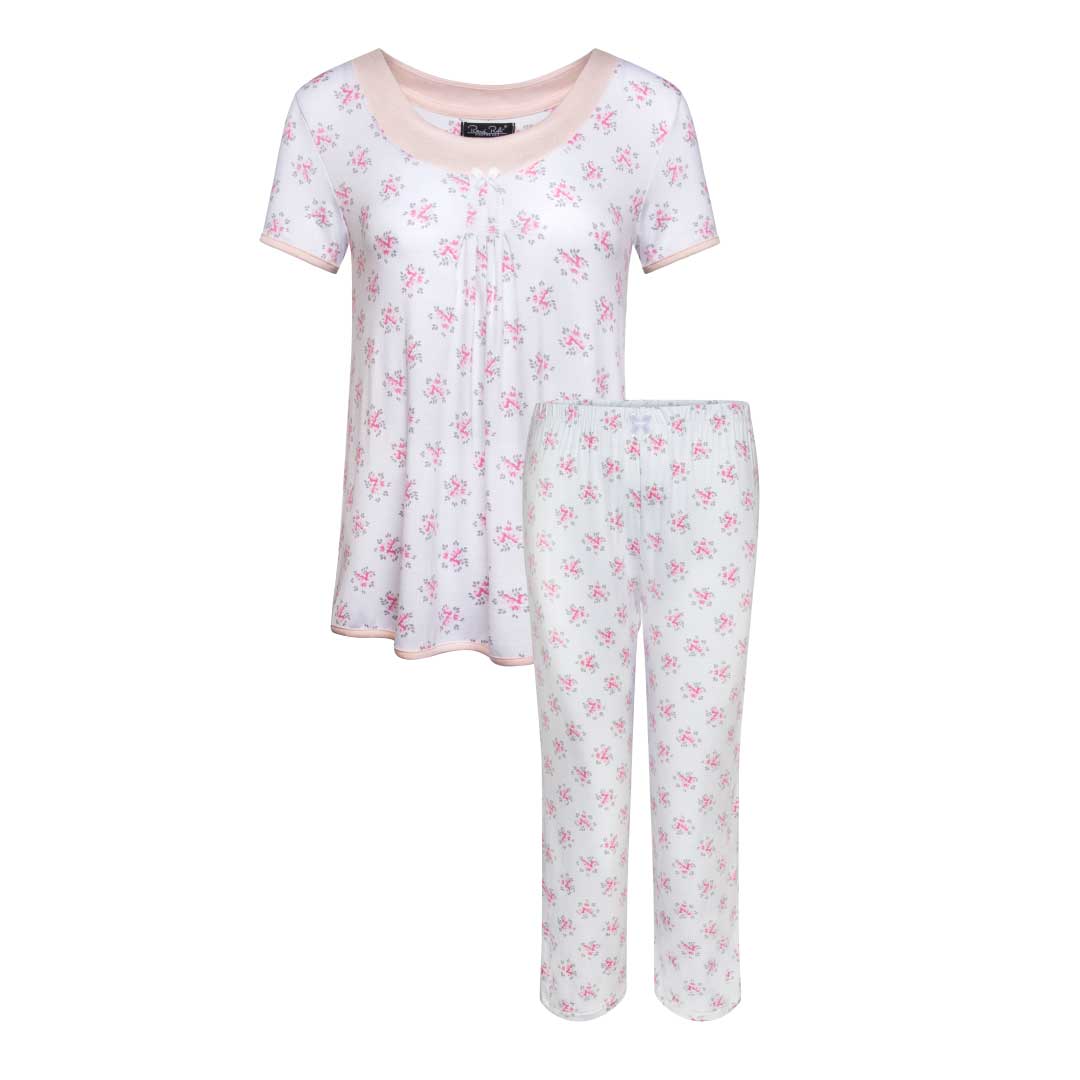 René Rofé 2 Pack Rayon Spandex Capri Set White Navy Floral