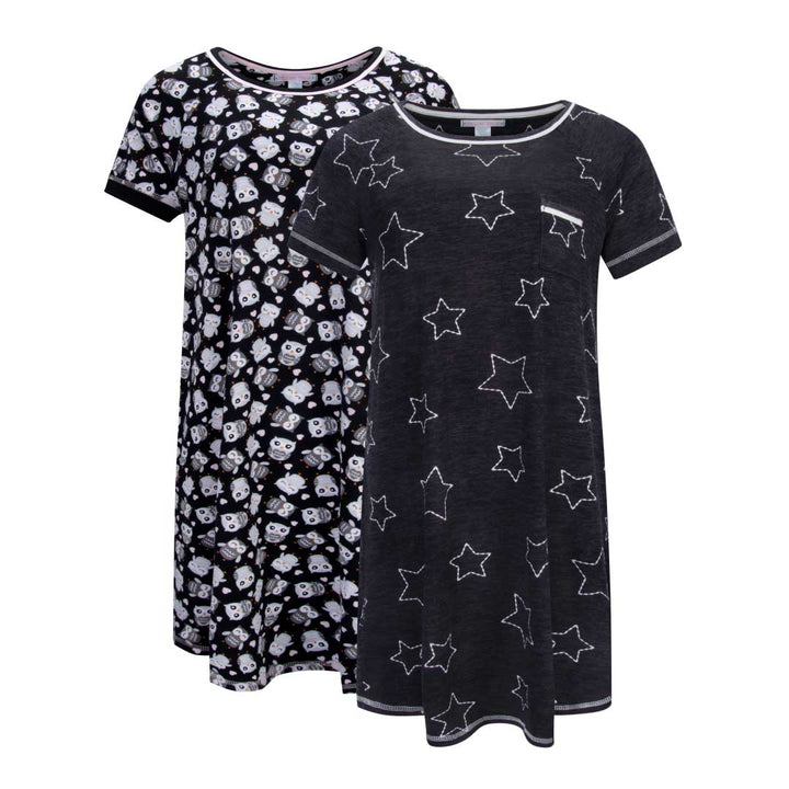 Shop the René Rofé 2 Pack Soft Lightweight Sleep Shirt in Owls and Stars pattern