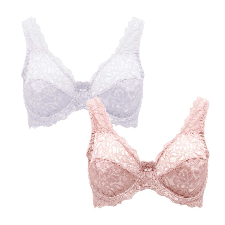 René Rofé 2 Pack Stretch Lace Unpadded Bras in White and Rose
