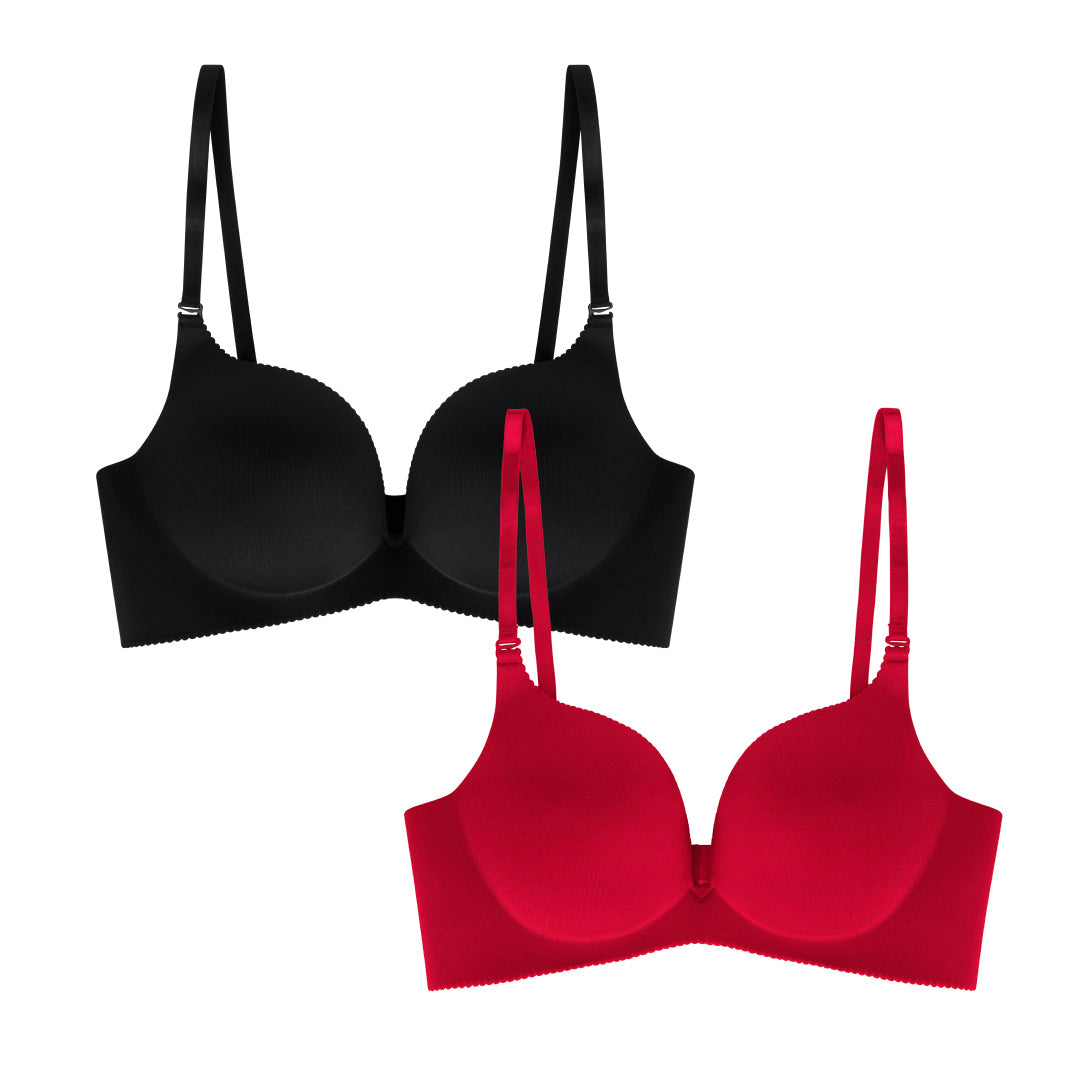 René Rofé 2 Pack Wireless Push Up Bra in Black and Red