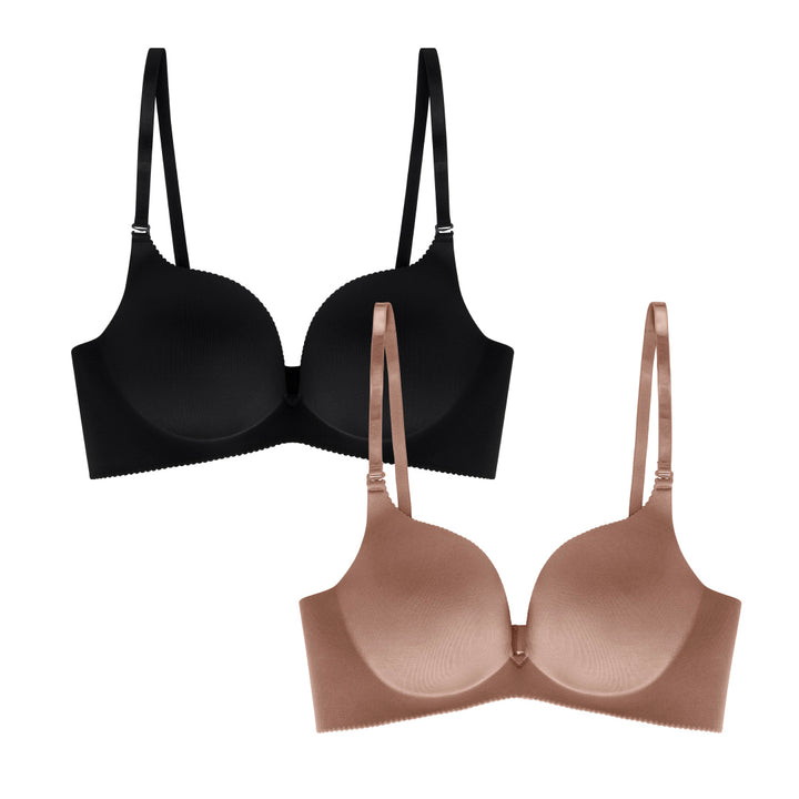 René Rofé 2 Pack Wireless Push Up Bra in Black and Brown