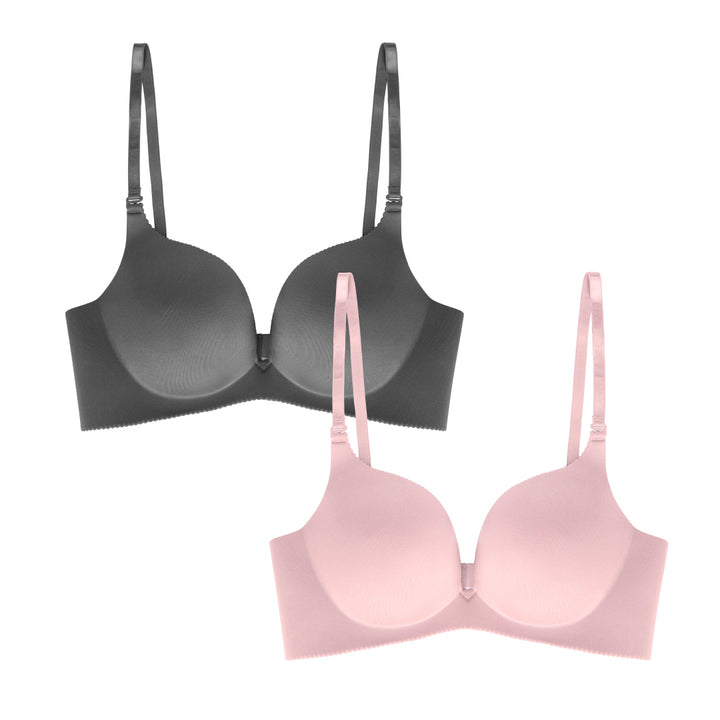 René Rofé 2 Pack Wireless Push Up Bra in Grey and Pink