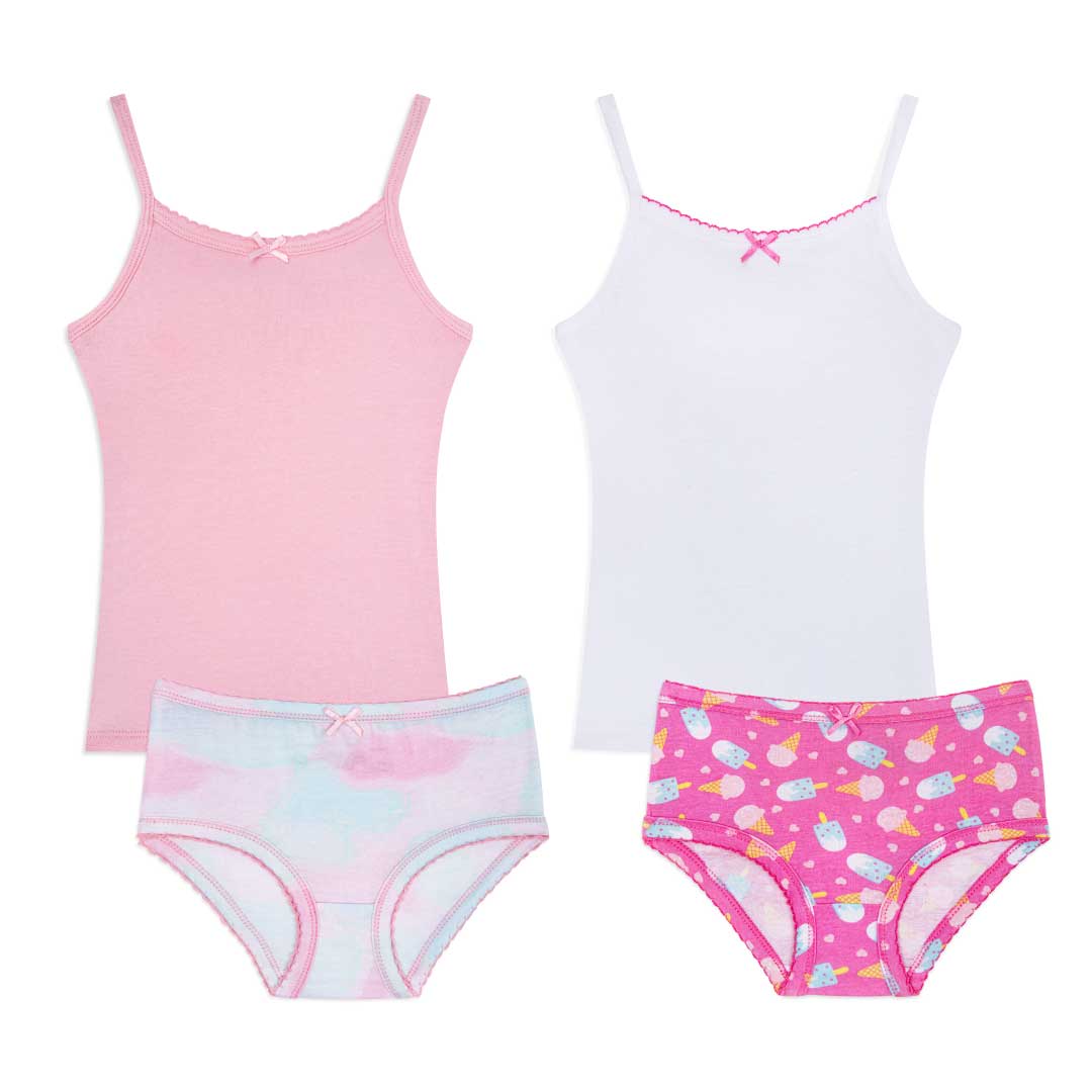 Shop the René Rofé 2 Pack Cotton Tank and Underwear Set in Pink Tie Dye and Ice Cream print