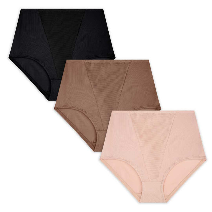 Shop the René Rofé 3 Pack High Waist Light Tummy Control Panties Set in Black, Brown and Peach Colors