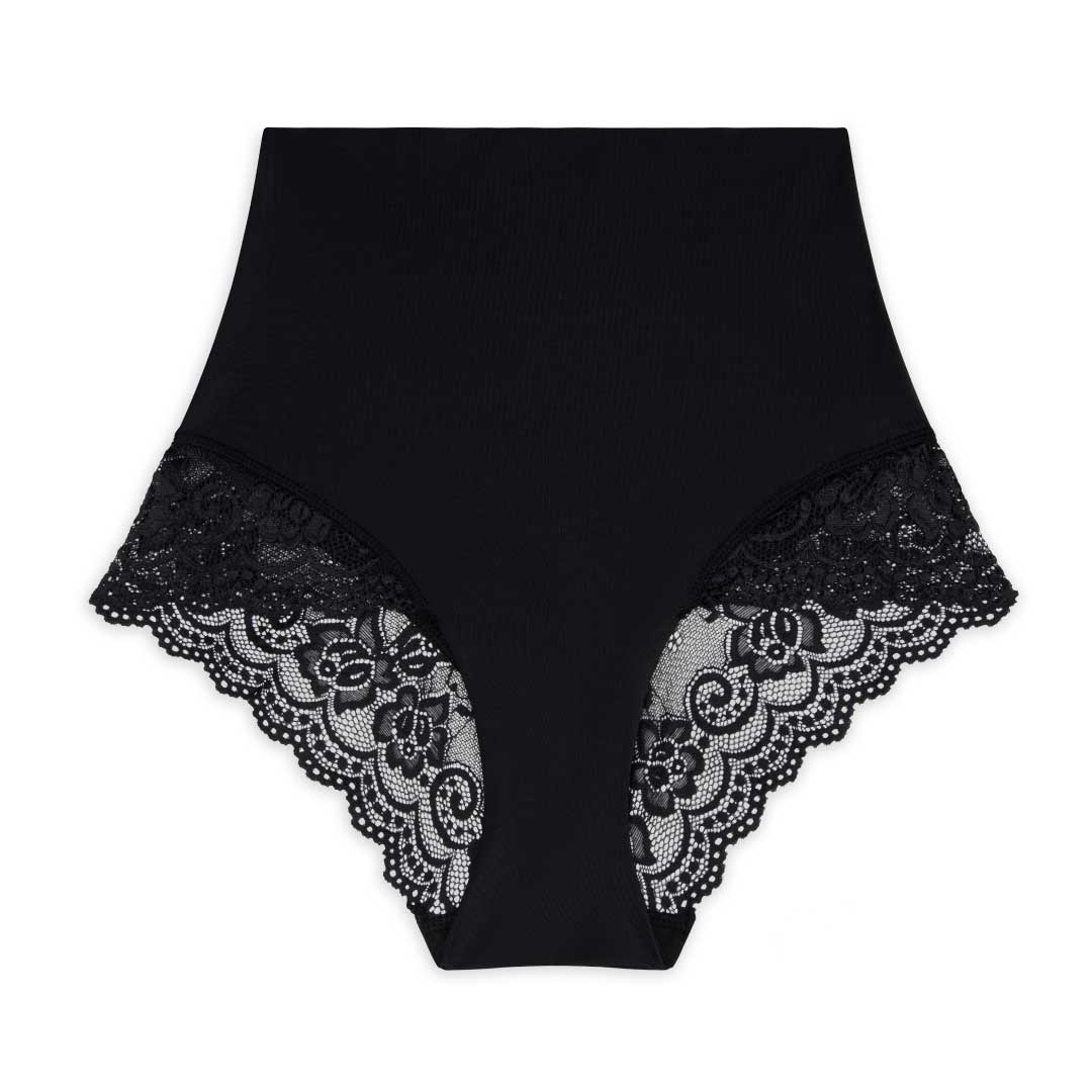Black Colored Lace Panty as part of the René Rofé 3 Pack High Waist Light Tummy Control Panties Set