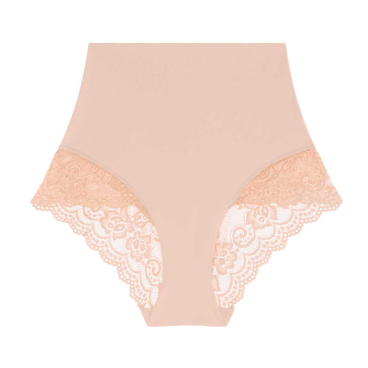Peach Colored Lace Panty as part of the René Rofé 3 Pack High Waist Light Tummy Control Panties Set