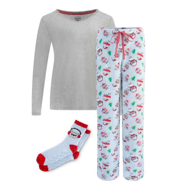 René Rofé 3 Piece Christmas Pajamas Gift Set in Blue Snowmen