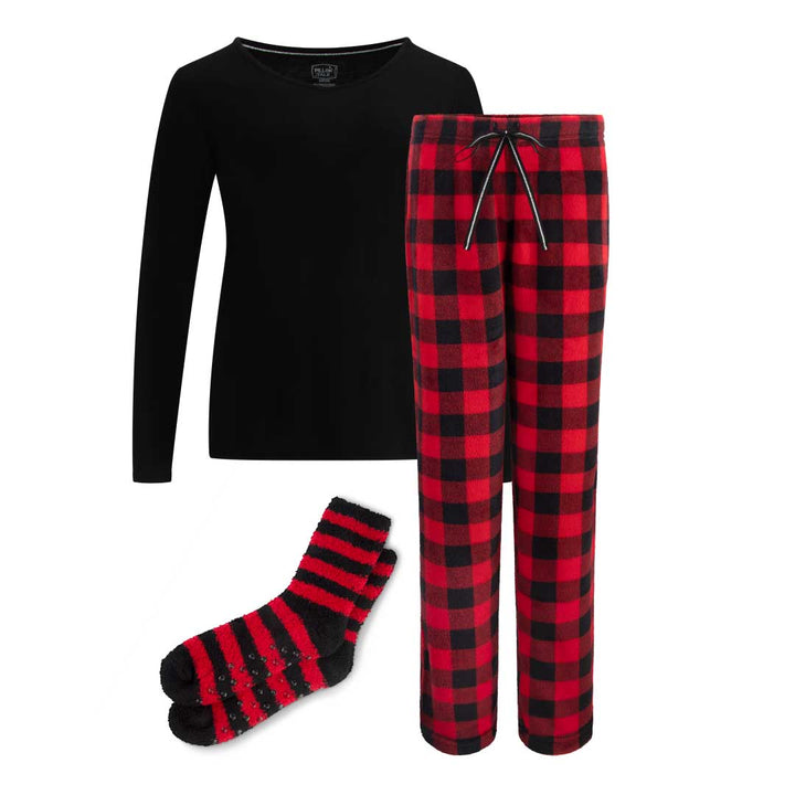 René Rofé 3 Piece Christmas Pajamas Gift Set in Checkered Black and Red
