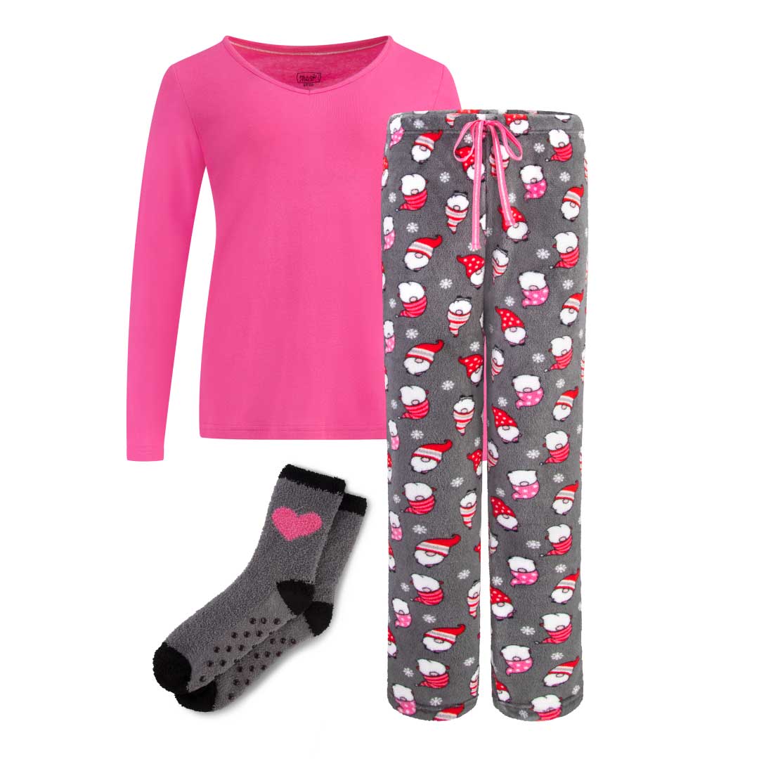 René Rofé 3 Piece Christmas Pajamas Gift Set in Pink Santa Claus