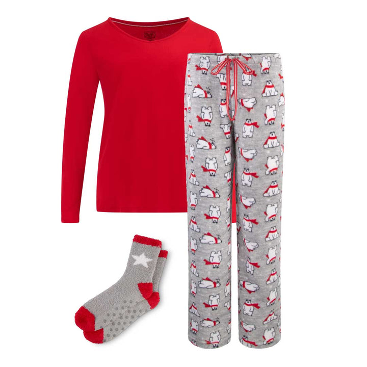 René Rofé 3 Piece Christmas Pajamas Gift Set in Red Polar Bears