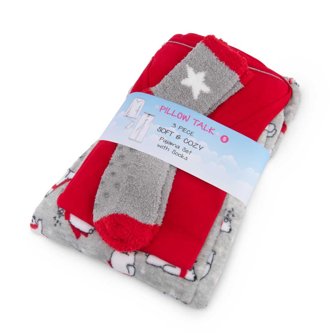 Gift wrapped René Rofé 3 Piece Christmas Pajamas Gift Set in Red Polar Bears