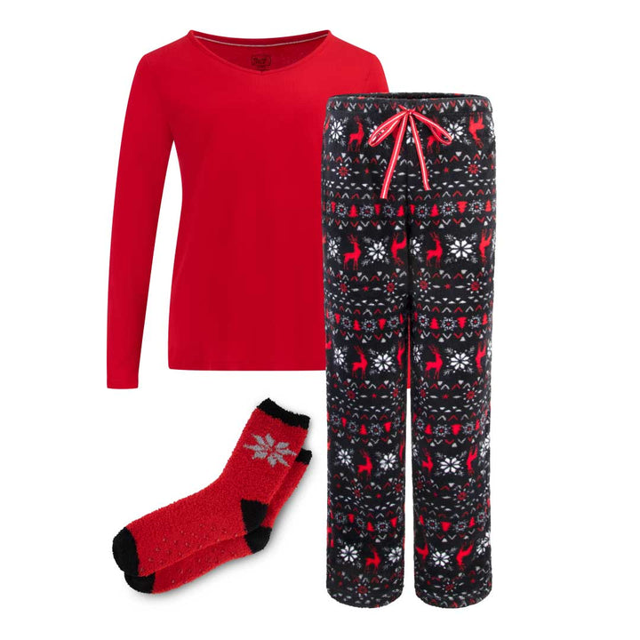 René Rofé 3 Piece Christmas Pajamas Gift Set in Reindeer in Red print