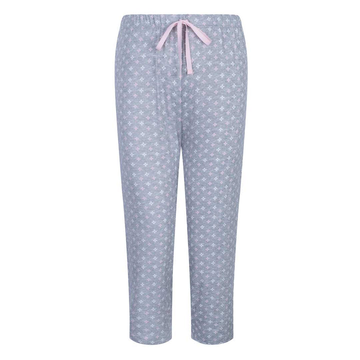 Pants in the René Rofé 3-Piece Super Soft Robe and Capri Women's Pajama Set in Grey with Pink and White Pattern