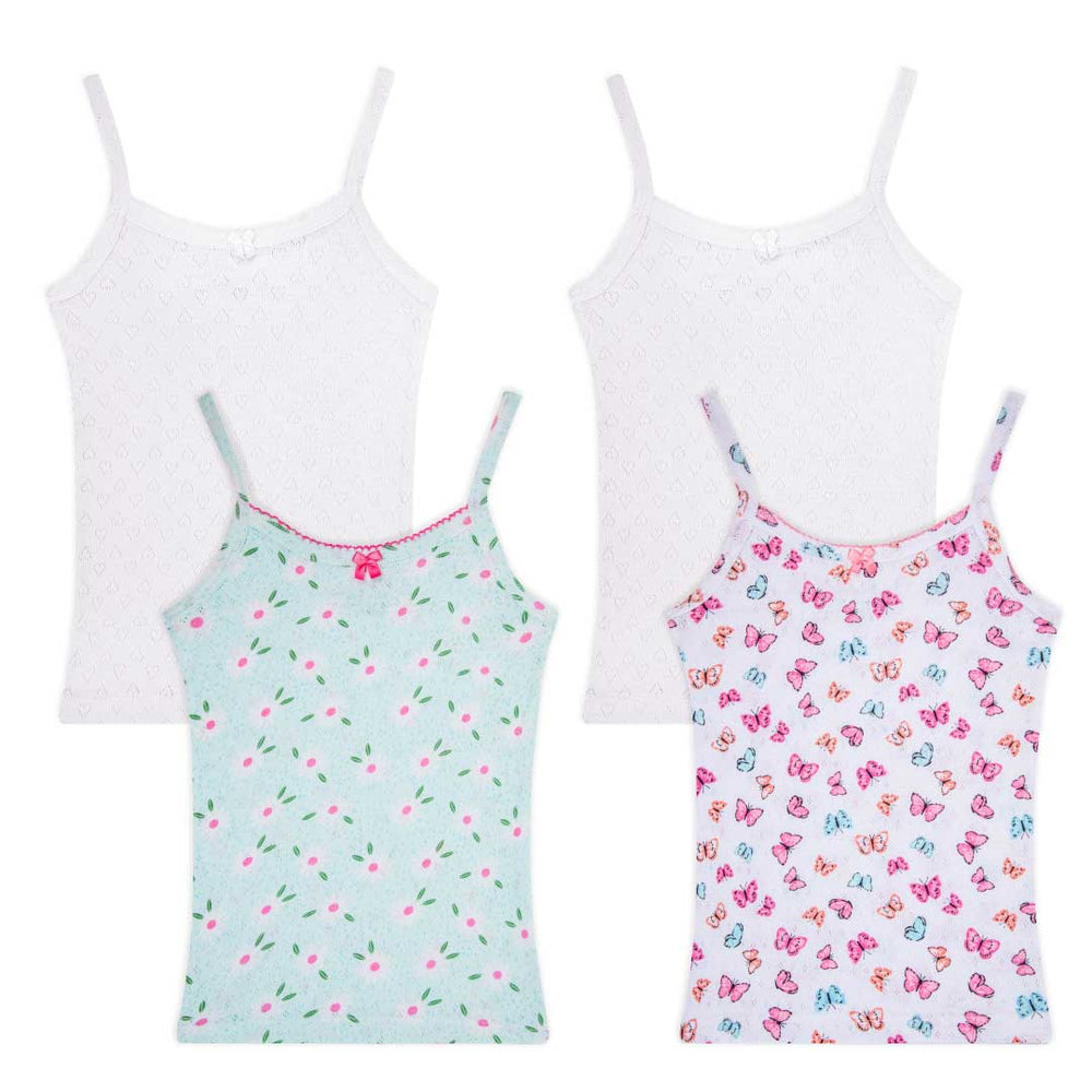 Shop the René Rofé 4 Pack Girls Camisoles in Green Flowers and Butterflies pattern