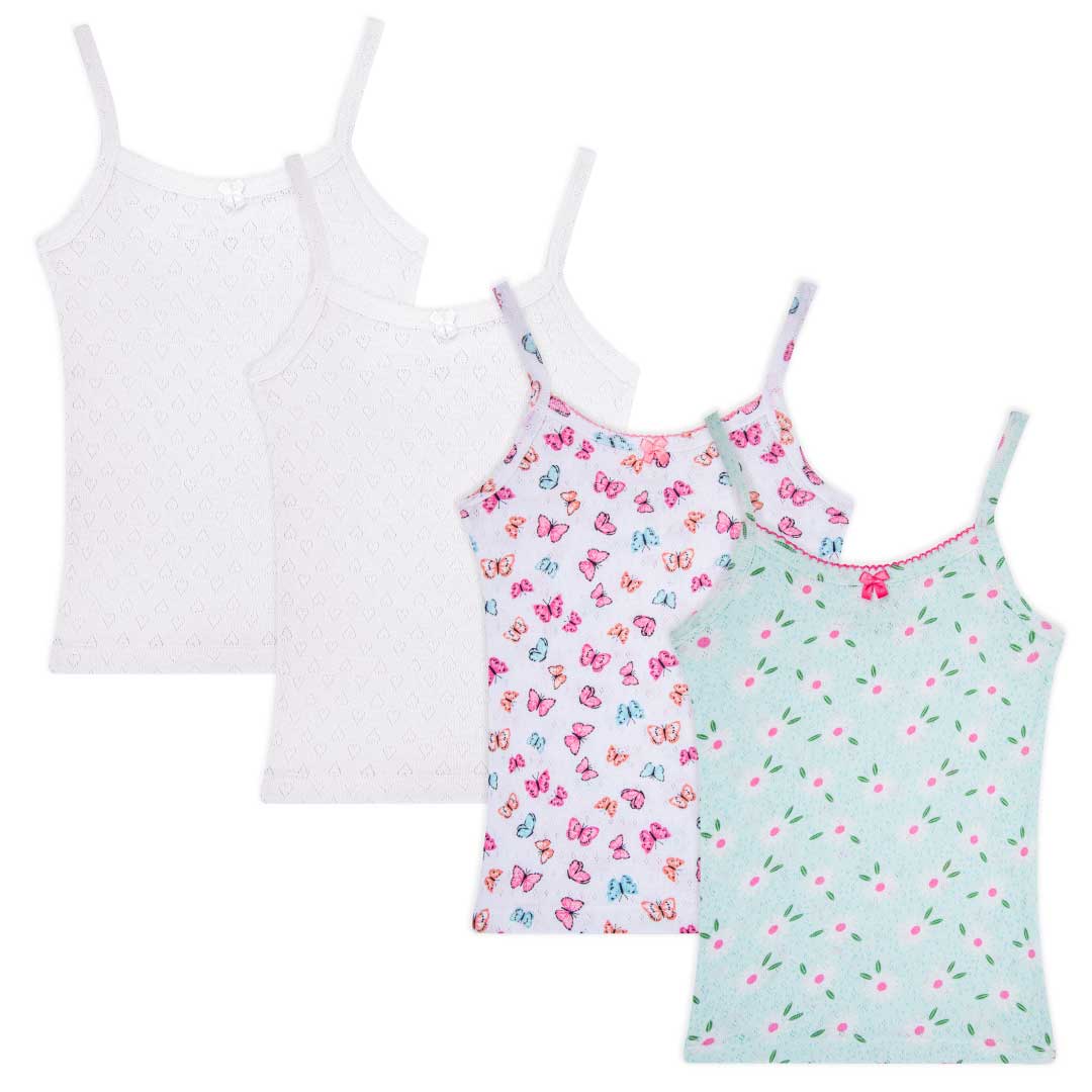 Shop the René Rofé 4 Pack Girls Camisoles in Green Flowers and Butterflies pattern