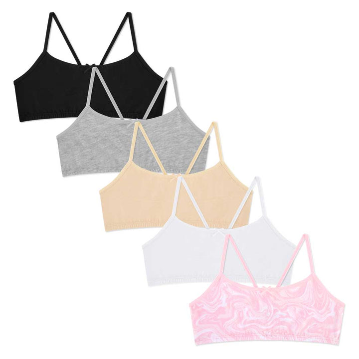 René Rofé 5 Pack Cotton Racerback Bras with Black, Gray, Nude, White and Marble Pink bras