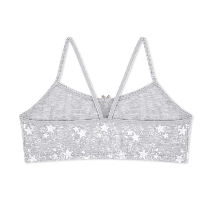 Back view of the Gray with stars print bra as a part of the René Rofé 5 Pack Cotton Racerback Bras
