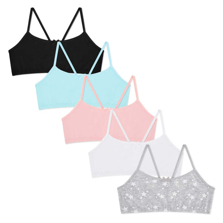 René Rofé 5 Pack Cotton Racerback Bras with Black, Teal, Pink, White and Grey with Stars Print bras