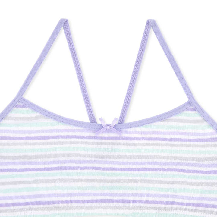 Close up of the Purple Striped bra as a part of the René Rofé 5 Pack Cotton Racerback Bras