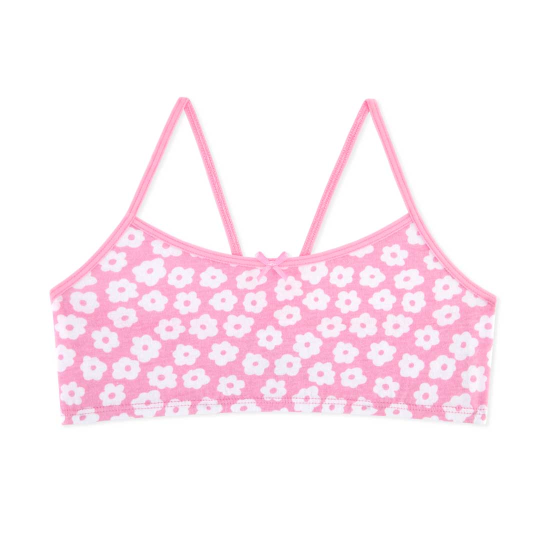 Pink with flowers print bra as a part of the René Rofé 5 Pack Cotton Racerback Bras