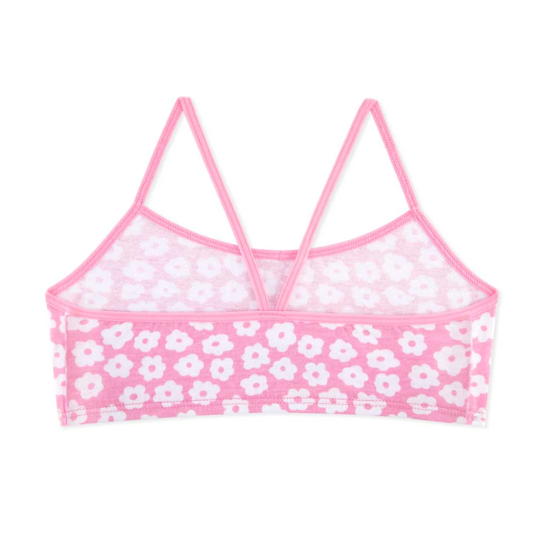 Back view of the Pink with flowers print bra as a part of the René Rofé 5 Pack Cotton Racerback Bras