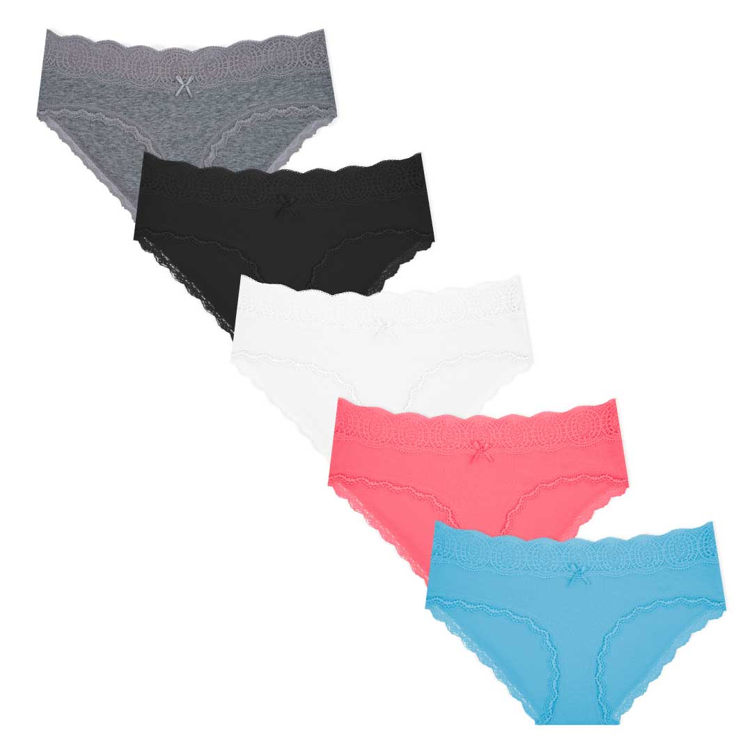 René Rofé 5 Pack Cotton With Lace Trim Bikinis