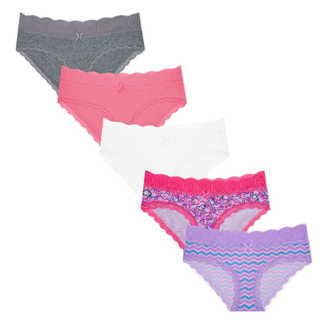 René Rofé 5 Pack Cotton With Lace Trim Bikinis