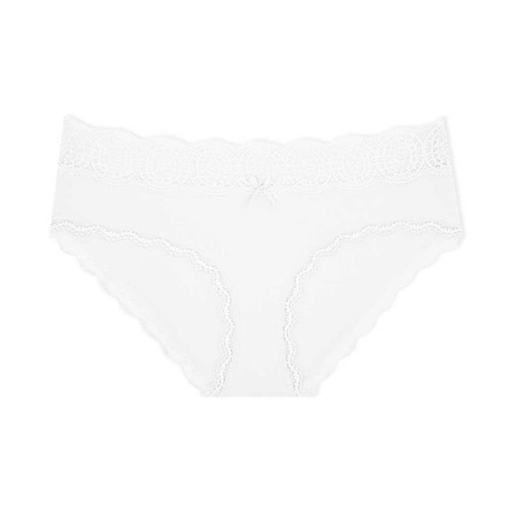 White colored lace trim bikinis as part of the René Rofé 5 Pack Cotton with Lace Trim Bikinis set
