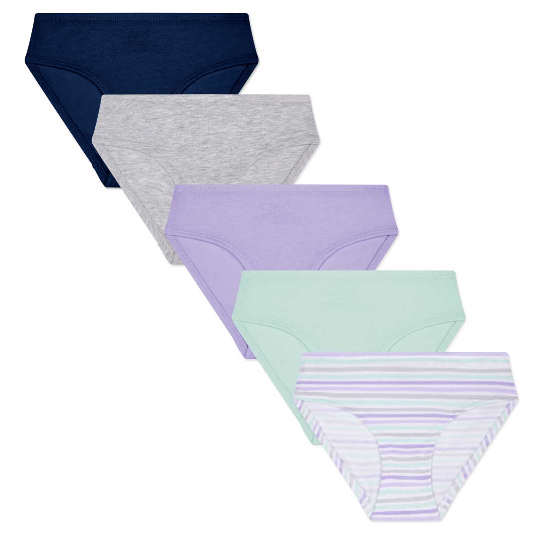 5 Pack Cotton Spandex Bikini Underwear in Striped Teal, Grey and Lilac by René Rofé