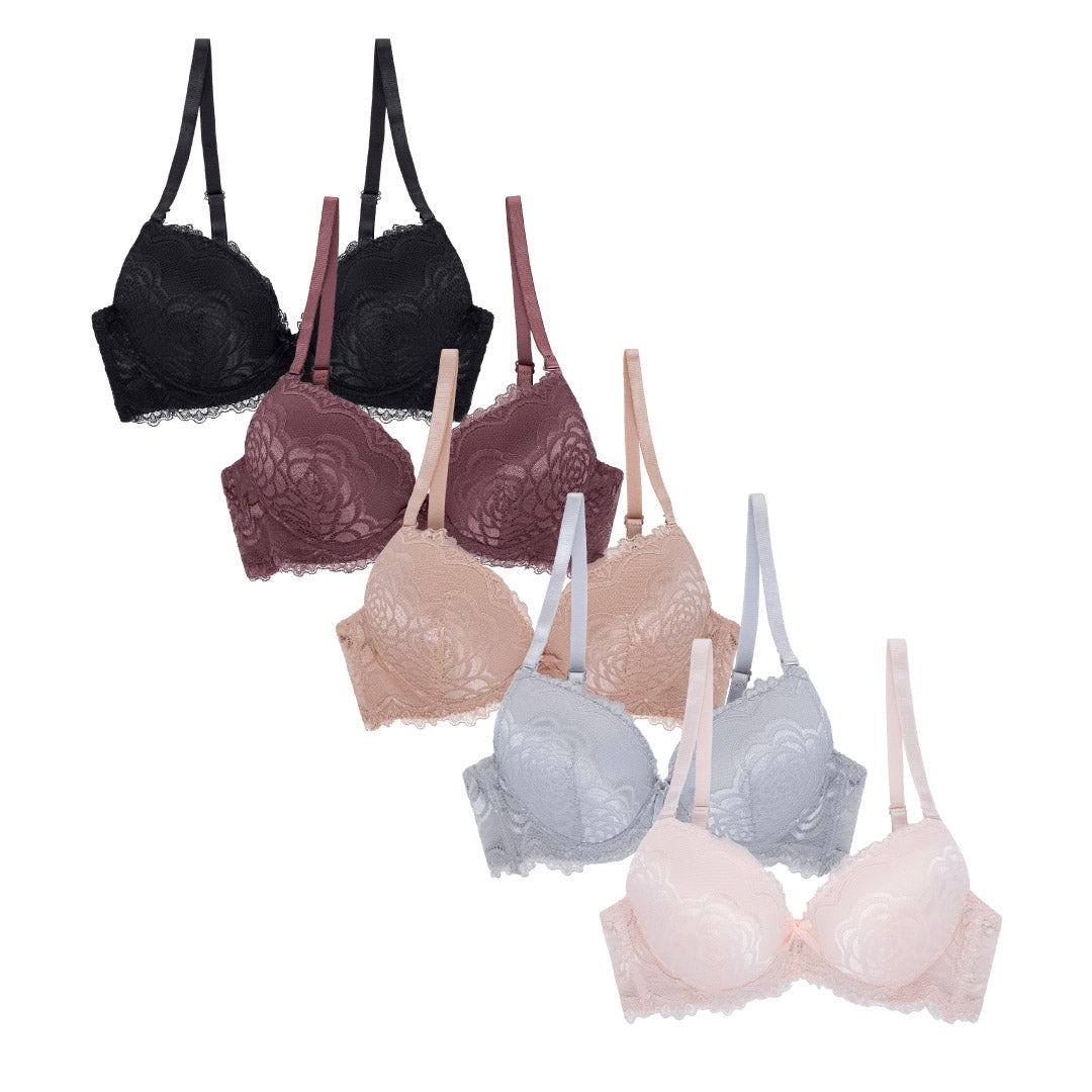 René Rofé Rene Rofe Lingerie 5 Pack Womens Floral Lace Light Push Up Bra