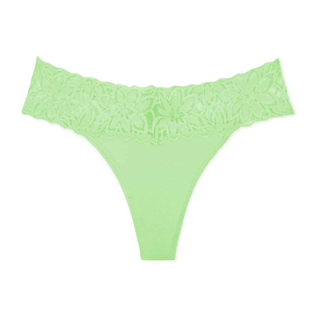 Green colored thong as part of the René Rofé 5 Pack Microfiber with Lace Thongs set