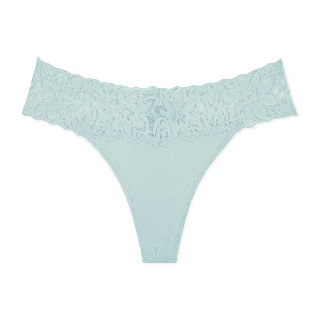 Mint colored thong as part of the René Rofé 5 Pack Microfiber with Lace Thongs set