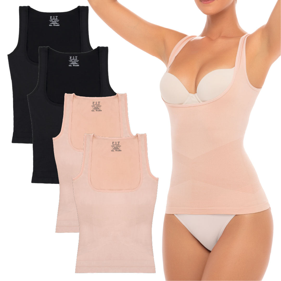 René Rofé F.I.T. Shaping Camisoles - 4 Pack with Black and Beige Camisoles