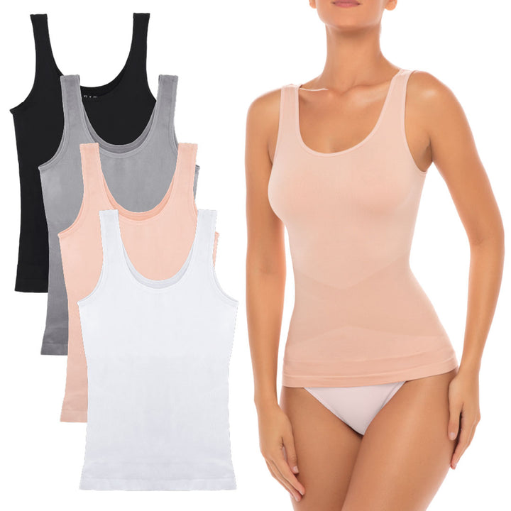 René Rofé F.I.T. Shaping Camisoles - 4 Pack with Black, Grey, Beige and White Camisoles
