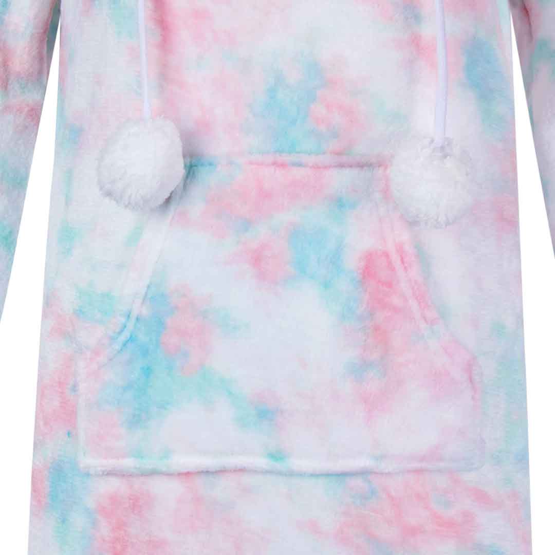 René Rofé Hoodie Fleece Pajama Sleepshirt Nightgown With Pom Poms