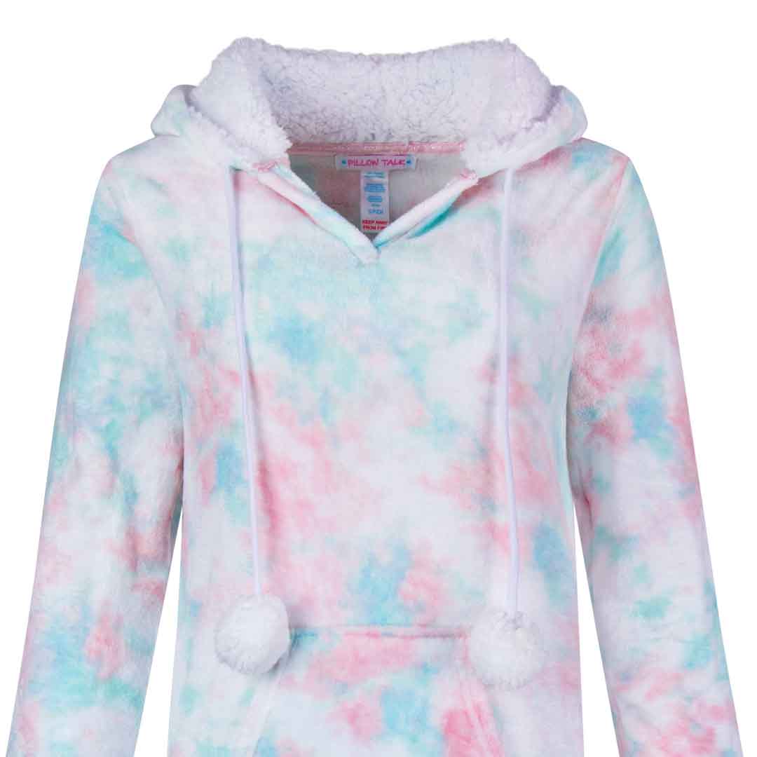 René Rofé Hoodie Fleece Pajama Sleepshirt Nightgown With Pom Poms