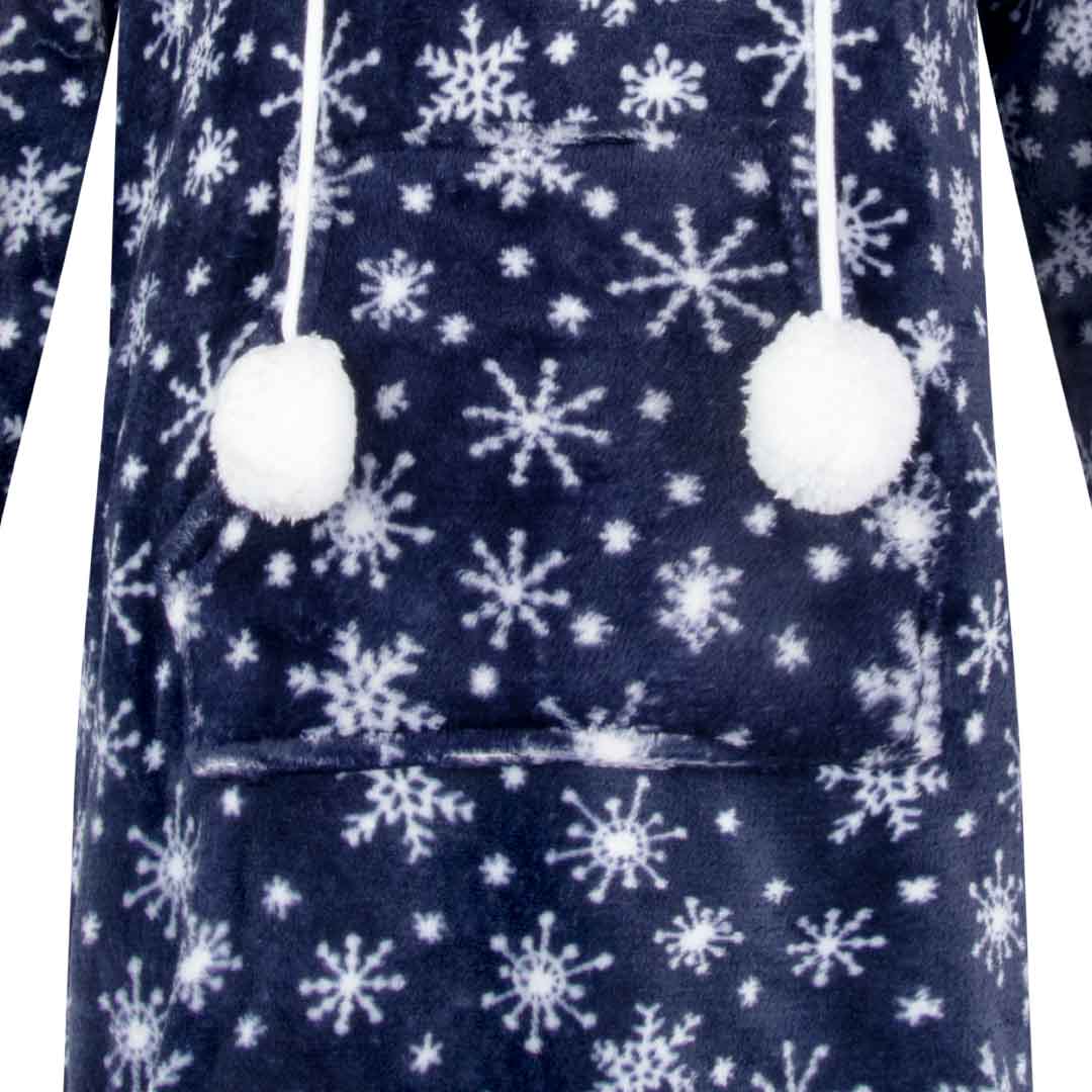René Rofé Hoodie Fleece Pajama Sleepshirt Nightgown With Pom Poms