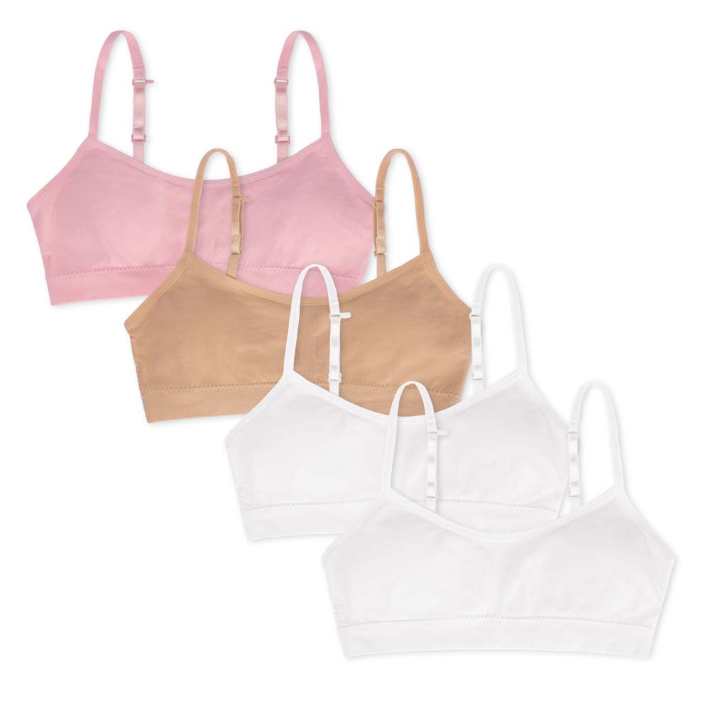 René Rofé Nylon Spandex Girls Padded Training Bras - 4 Pack with Pink, Beige and White bras