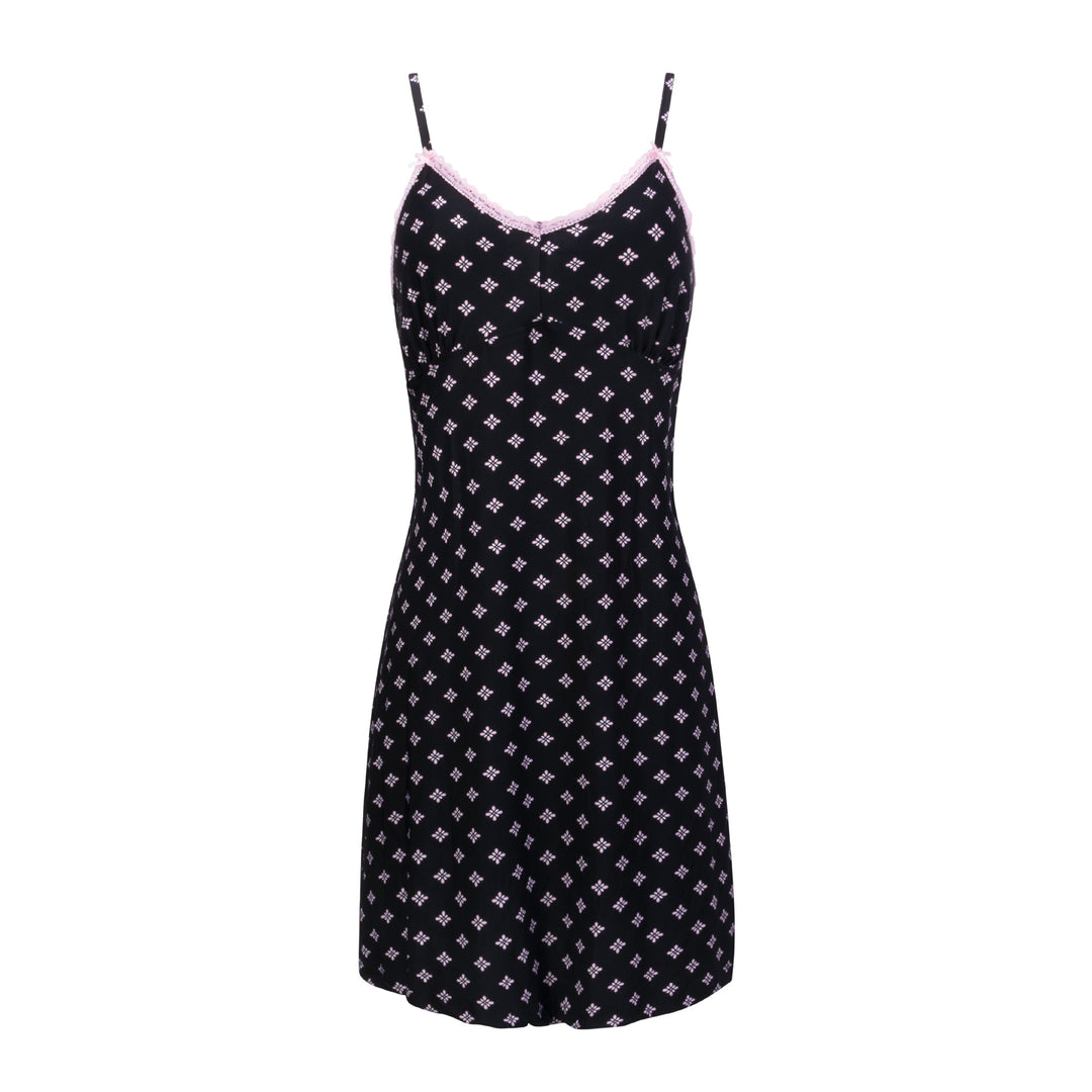 Black print chemise as a part of the René Rofé 2 Pack Robe & Chemise Sleep Set