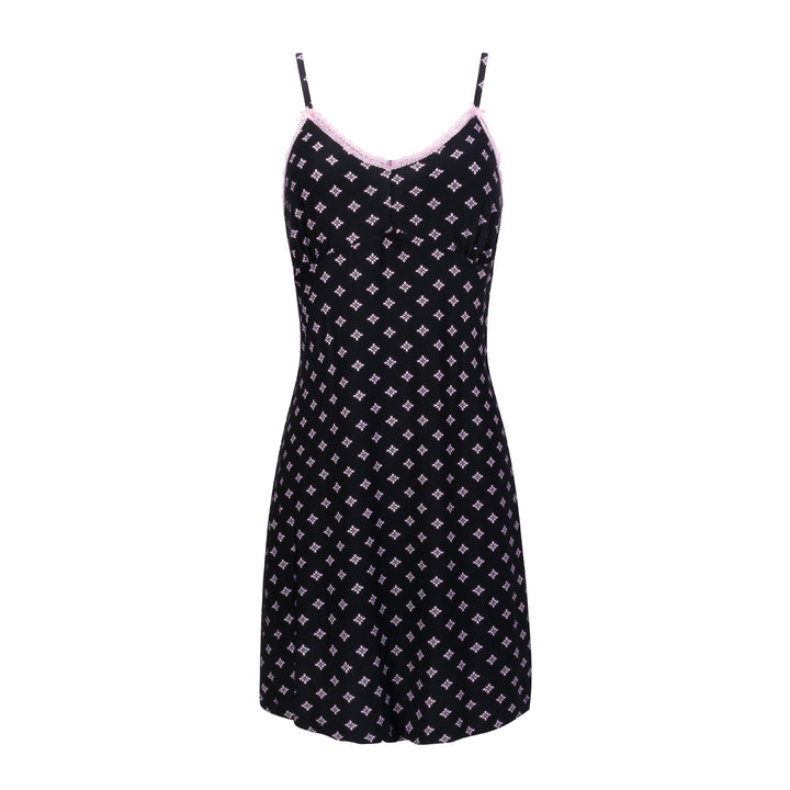 Black print chemise as a part of the René Rofé 2 Pack Robe & Chemise Sleep Set