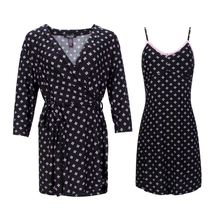 René Rofé 2 Pack Robe & Chemise Sleep Set in Black print