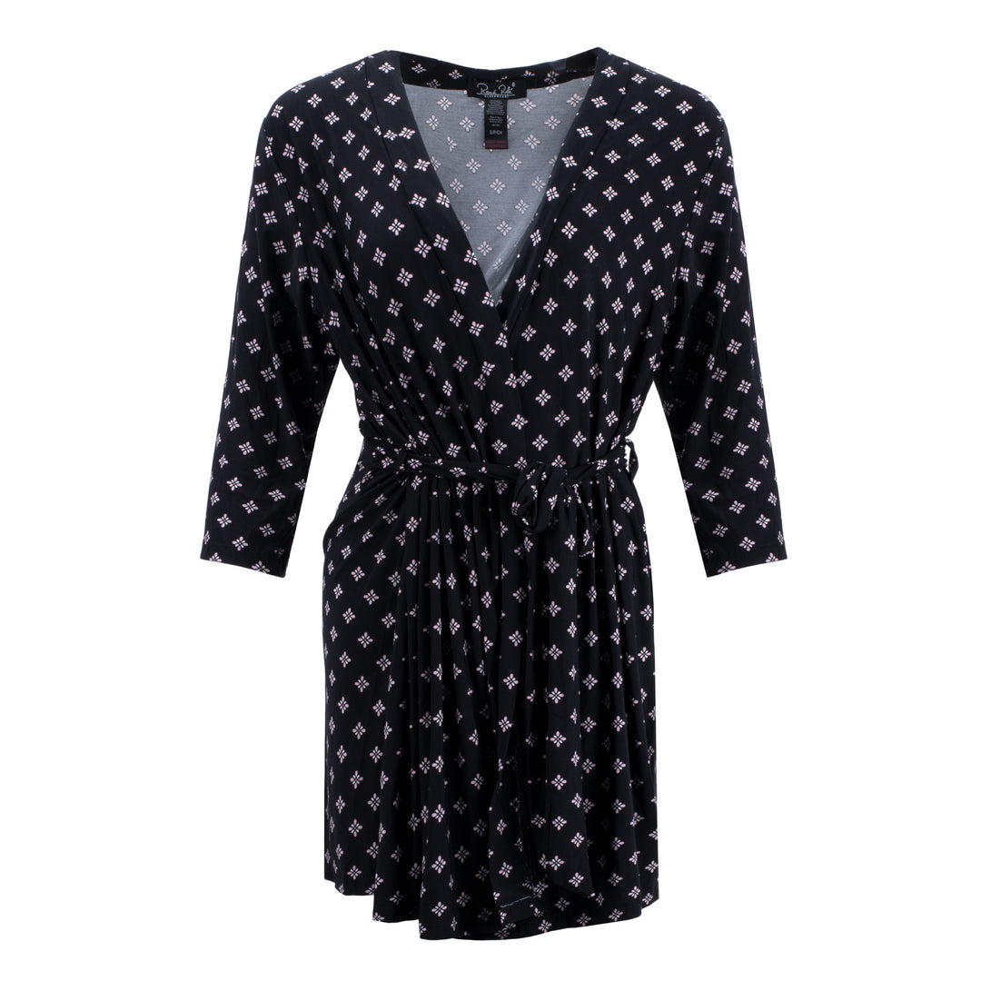 Black print robe as a part of the René Rofé 2 Pack Robe & Chemise Sleep Set