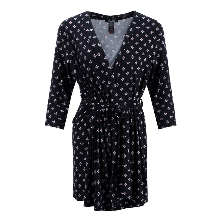 Black print robe as a part of the René Rofé 2 Pack Robe & Chemise Sleep Set