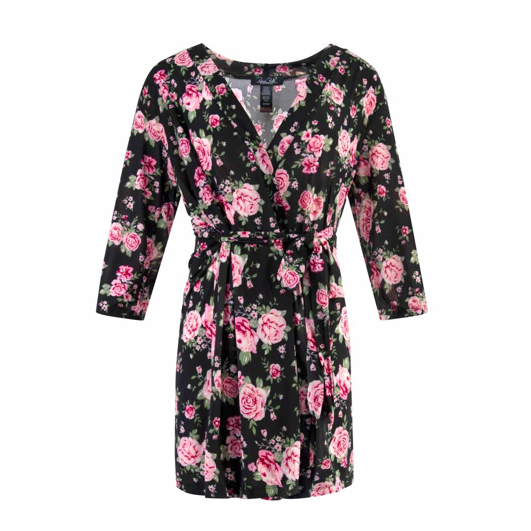 Black and Rose print robe as a part of the René Rofé Robe and Chemise Set 