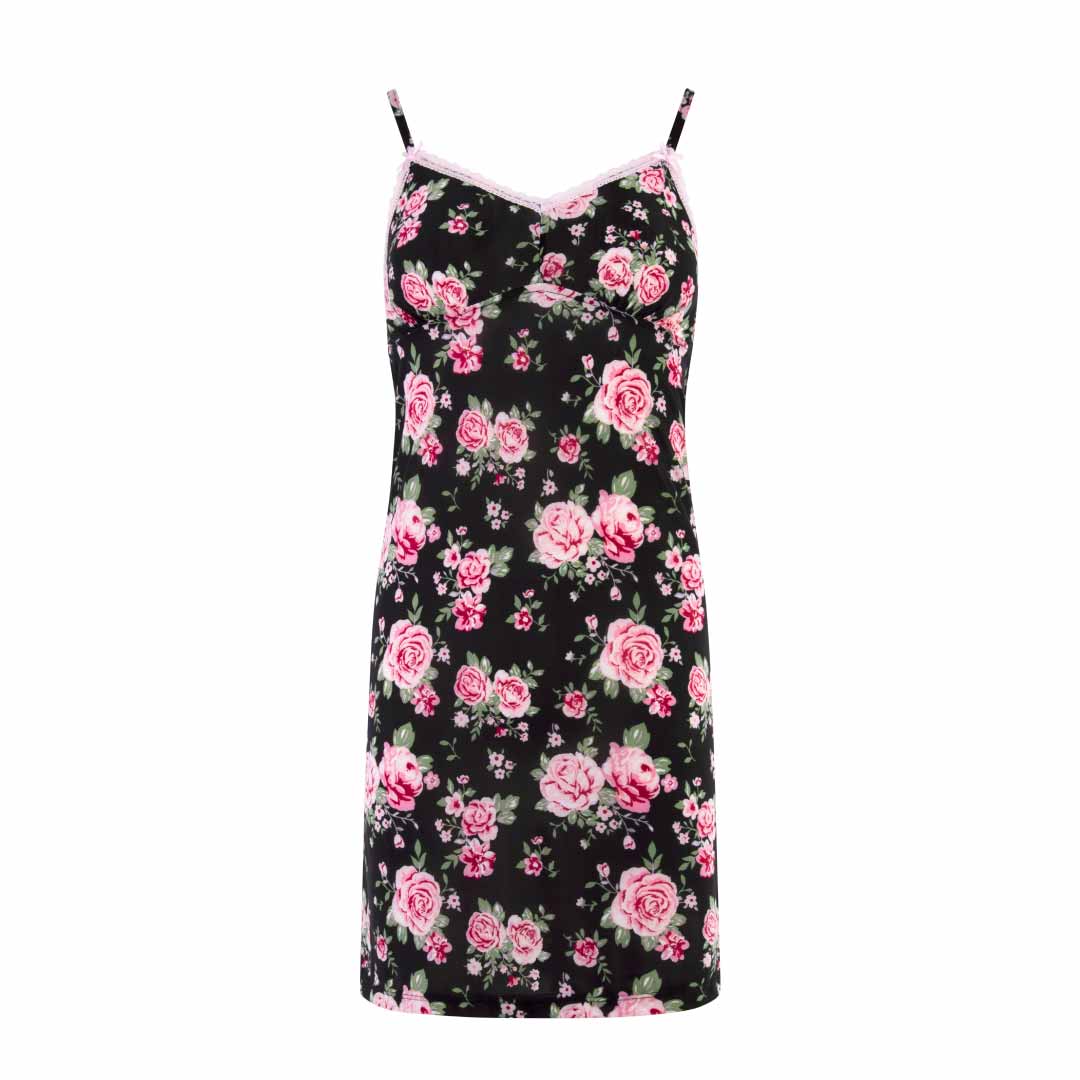 Black and Rose print chemise as a part of the René Rofé Robe and Chemise Set