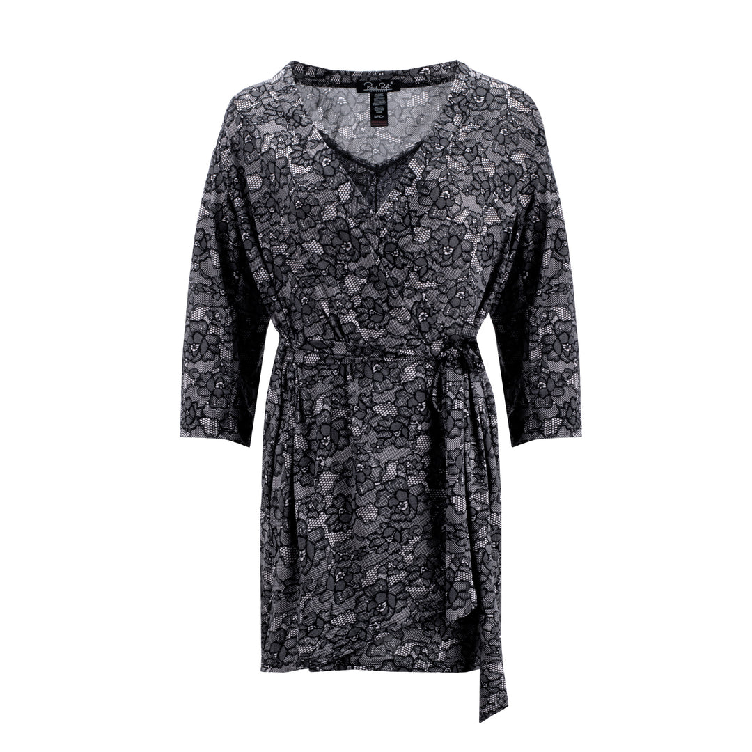 Black Lace print robe and chemise as a part of the René Rofé 2 Pack Robe & Chemise Sleep Set