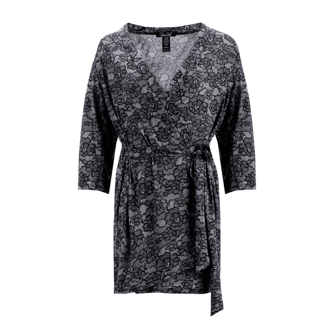 Black Lace print robe as a part of the René Rofé 2 Pack Robe & Chemise Sleep Set