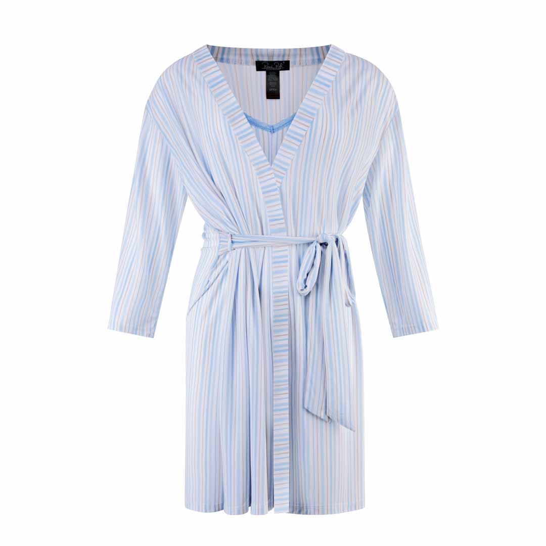 Blue Candy Stripes print robe and chemise as a part of the René Rofé Robe and Chemise Set