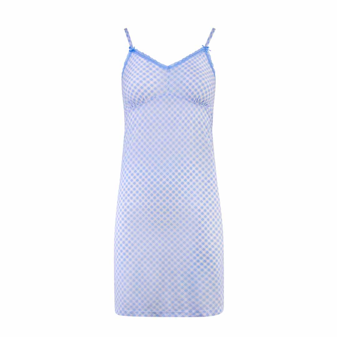 Blue Gingham chemise as a part of the René Rofé Robe and Chemise Set